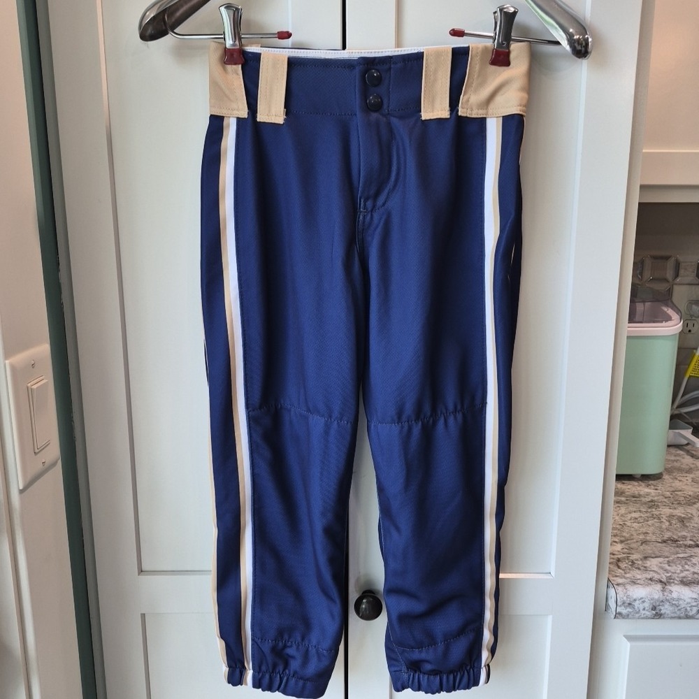 Boombah Girls Softball Pants Sz 24 Blue With White And Gold Stripes